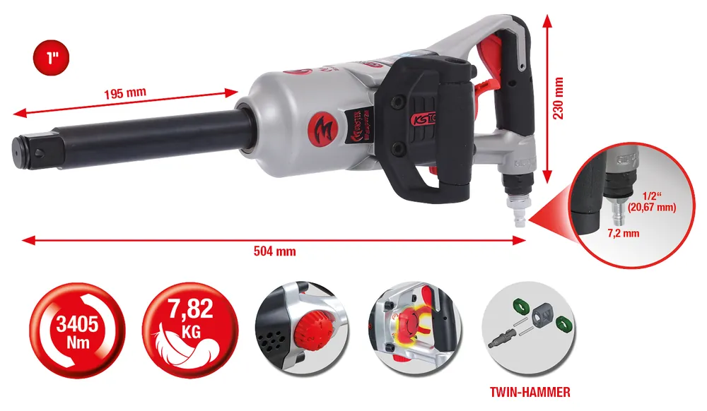 1" superMONSTER Hochleistungs-Druckluft-Schlagschrauber, 3405Nm, 504 mm Aktuell