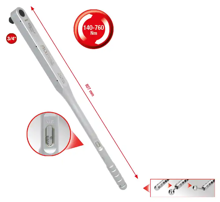 3/4"ALUTORQUEprecision-Drehmomentschlüssel, 140-760Nm, Rechtsanzug, Einzelvierkant Kracherpreis