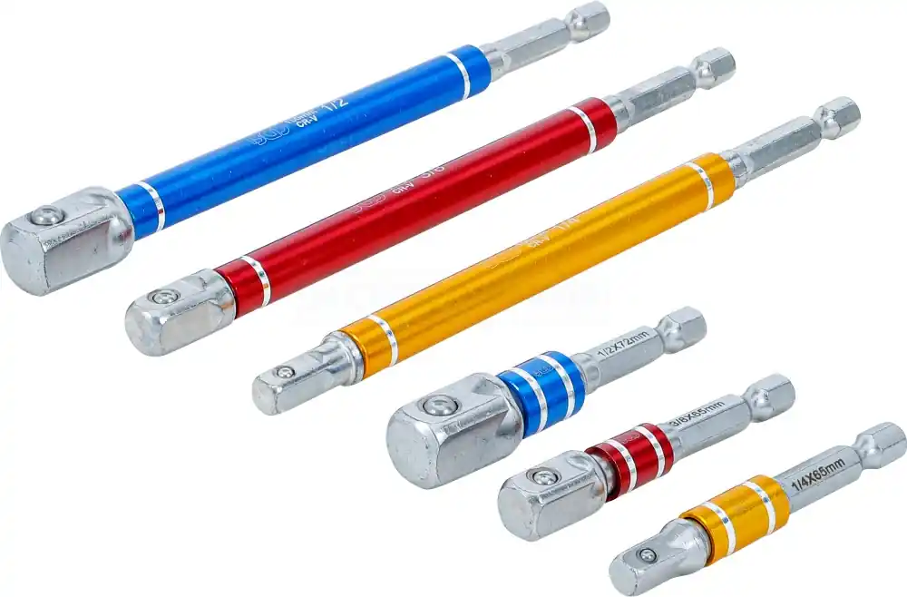 Bestseller BGS Adapter-Satz für Bohrmaschinen | farbig | Antrieb Außensechskant 6,3 mm (1/4") | Abtrieb Außenvierkant 6,3 mm (1/4"), 10 mm (3/8"), 12,5 mm (1/2")