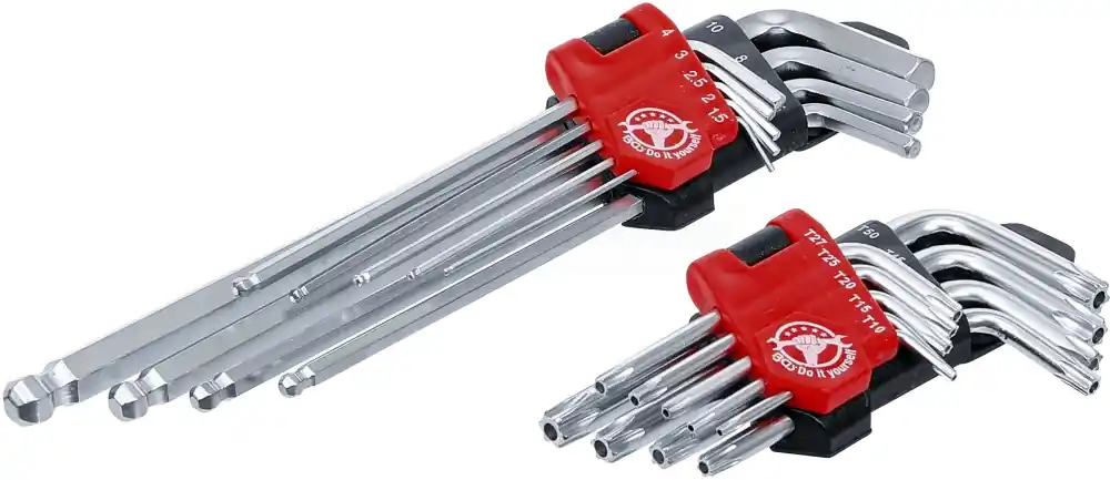 BGS DIY Winkelschlüssel-Satz | lang | T-Profil (für Torx) T10 - T50 / Innensechskant 1,5 - 10 mm | 18-tlg. – 822 Sonderangebot